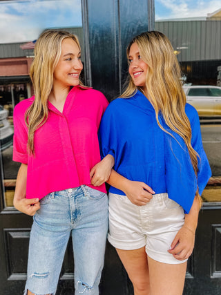 Crushing On You Button Down Top In Blue