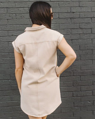 Here To Stay Shirt Dress in Taupe