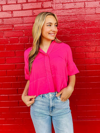 Crushing On You Button Down Top In Pink