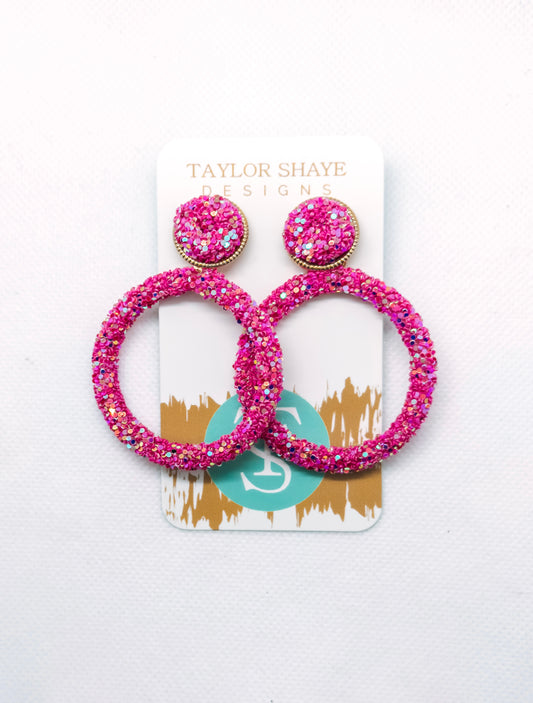 Gracie Glitter Earrings - Hot Pink
