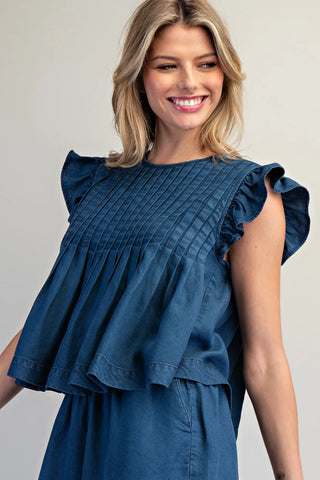 Denim Ruffle Flare Top