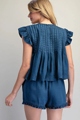 Denim Ruffle Flare Top