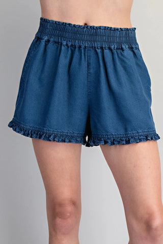 Denim Ruffle Shorts