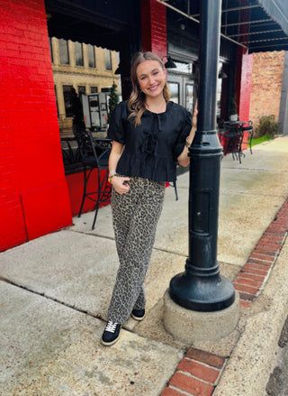 Risen Mid Rise Leopard Print Jeans