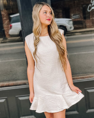 Shimmer Tweed Dress In Cream