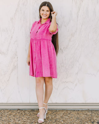 Across The World Mineral Wash Mini Dress In Pink