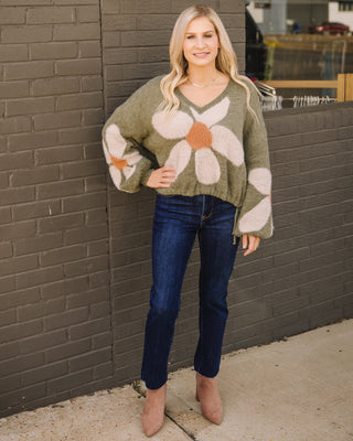 Falling Petals Sweater in Olive