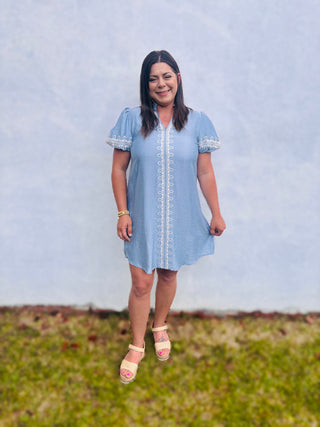 Sky Blue Embroidered Dress