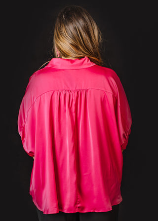 Certain Love Button Down Top In Hot Pink