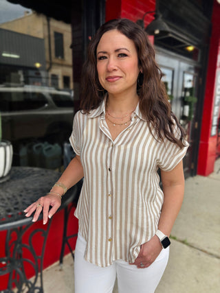 Khaki Striped Button Blouse