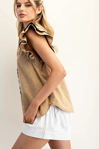 Snow Washed Ruffle Blouse