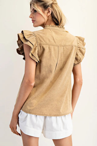 Snow Washed Ruffle Blouse