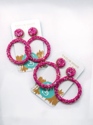 Gracie Glitter Earrings - Hot Pink