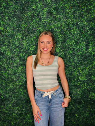 Striped Seamless Padded Tank - Mint