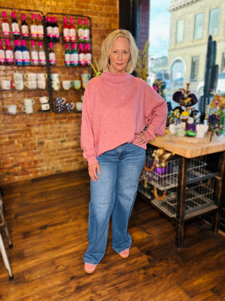 Vintage Wash Oversized Sweatshirt - Mauve