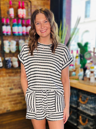 White Stripe Crinkle Top