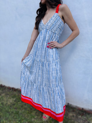 Watercolor Stripe Pattern Dress - THML