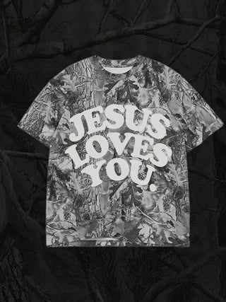 Oversized Jesus Camo Grey Tee - JLY