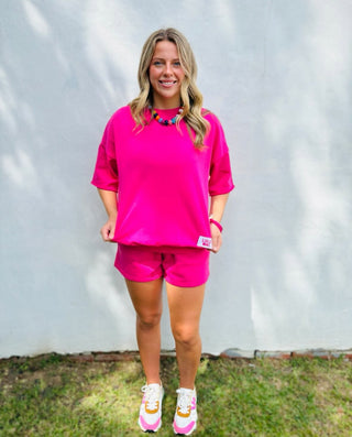 LULUMAC - Hot Pink Short Sleeve Terry Top