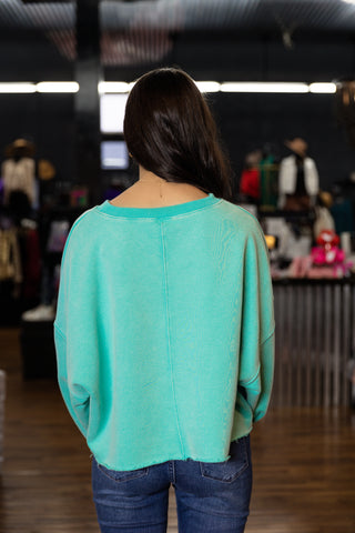 Happy Face Long Sleeve Knit Top - Mint